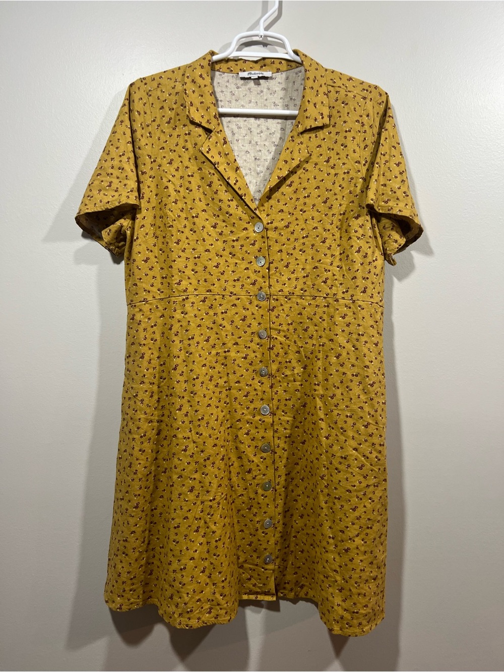 Madewell Kacie Mustard Floral Button-Front Mini Dress Size 14